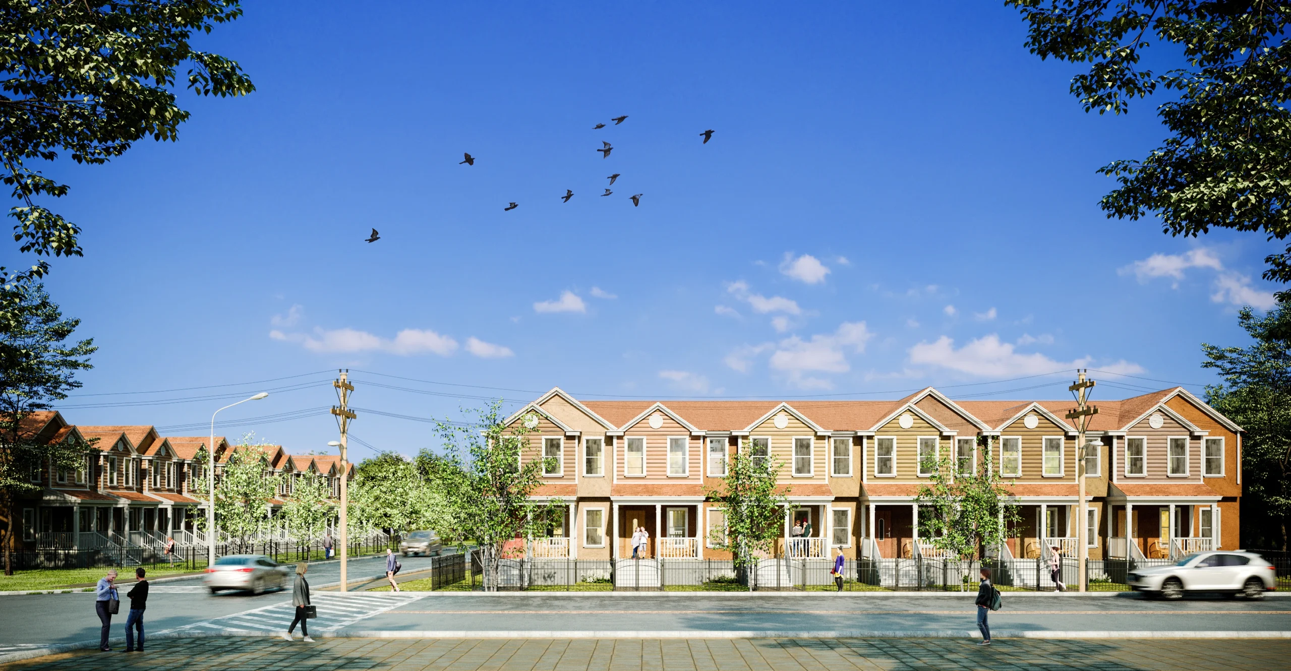 This is an exterior rendering of the Allen Estates