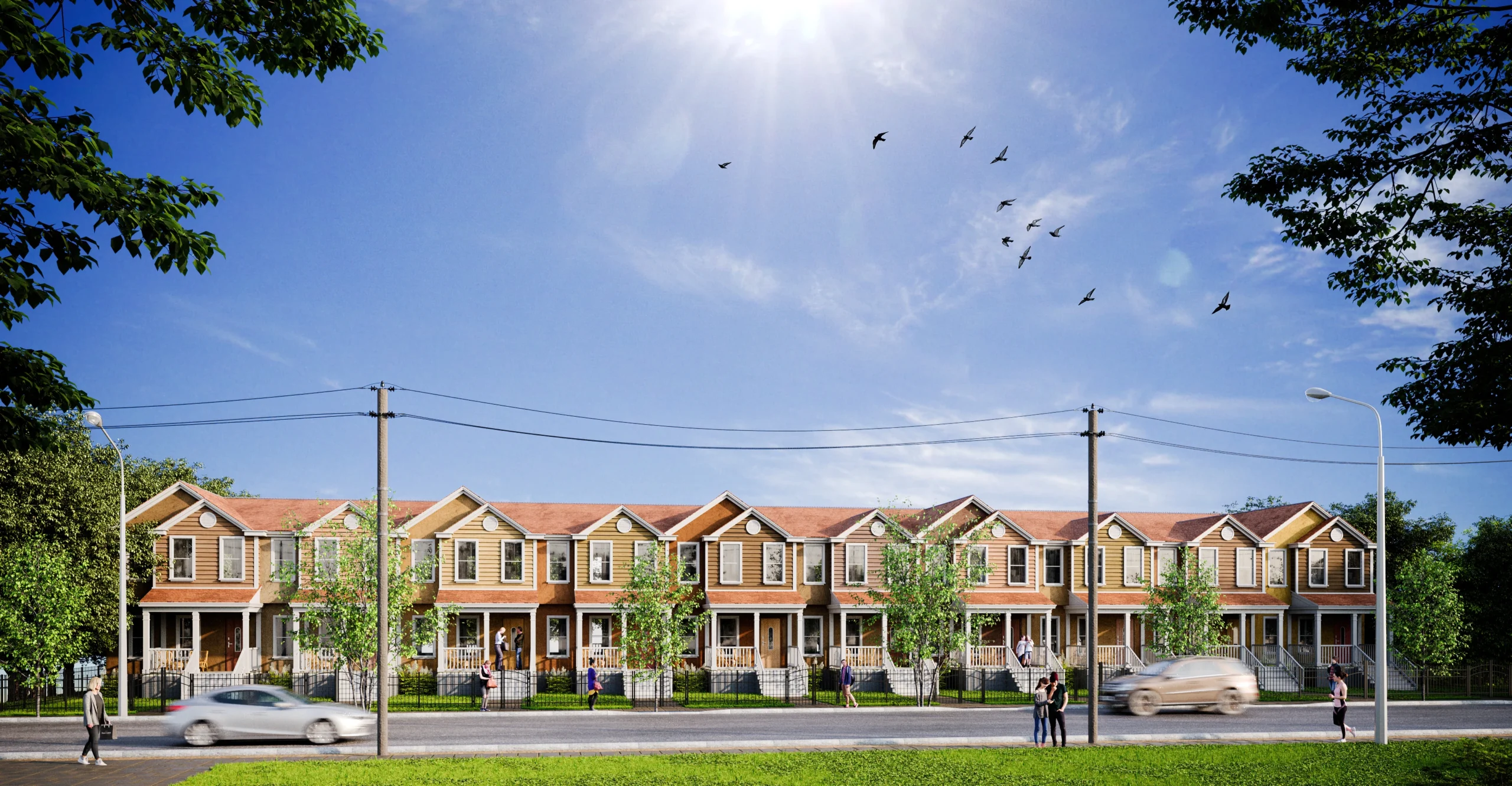 This is an exterior rendering of the Allen Estates