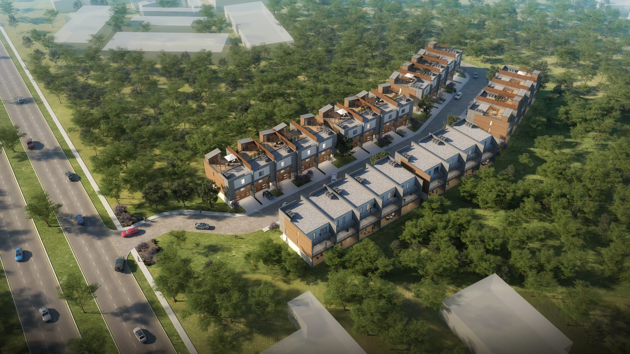 This is an exterior rendering of the Arlington Townhomes
