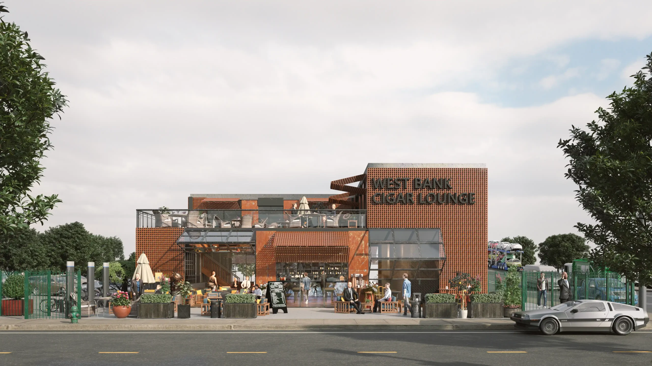 This is an exterior rendering of the Cigar Lounge