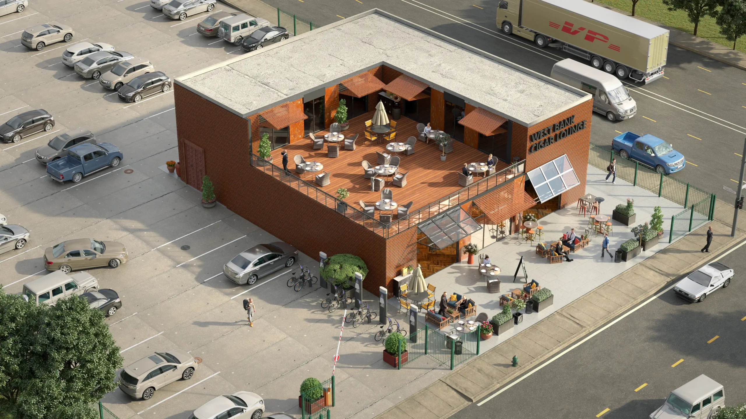 This is an exterior rendering of the Cigar Lounge