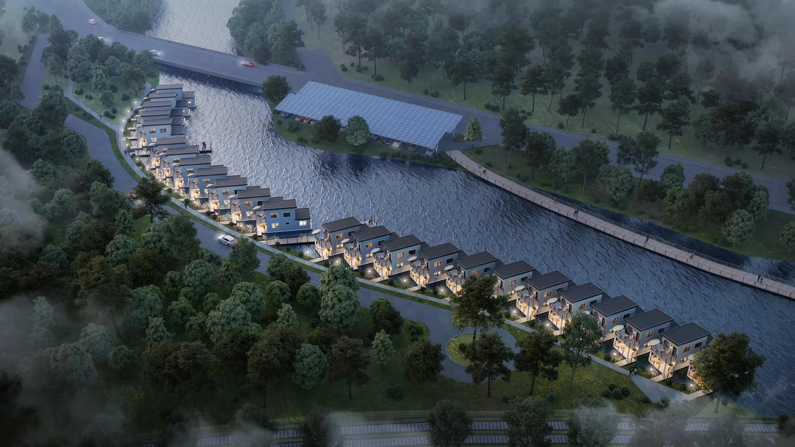 This is an exterior rendering of the Greener Marina