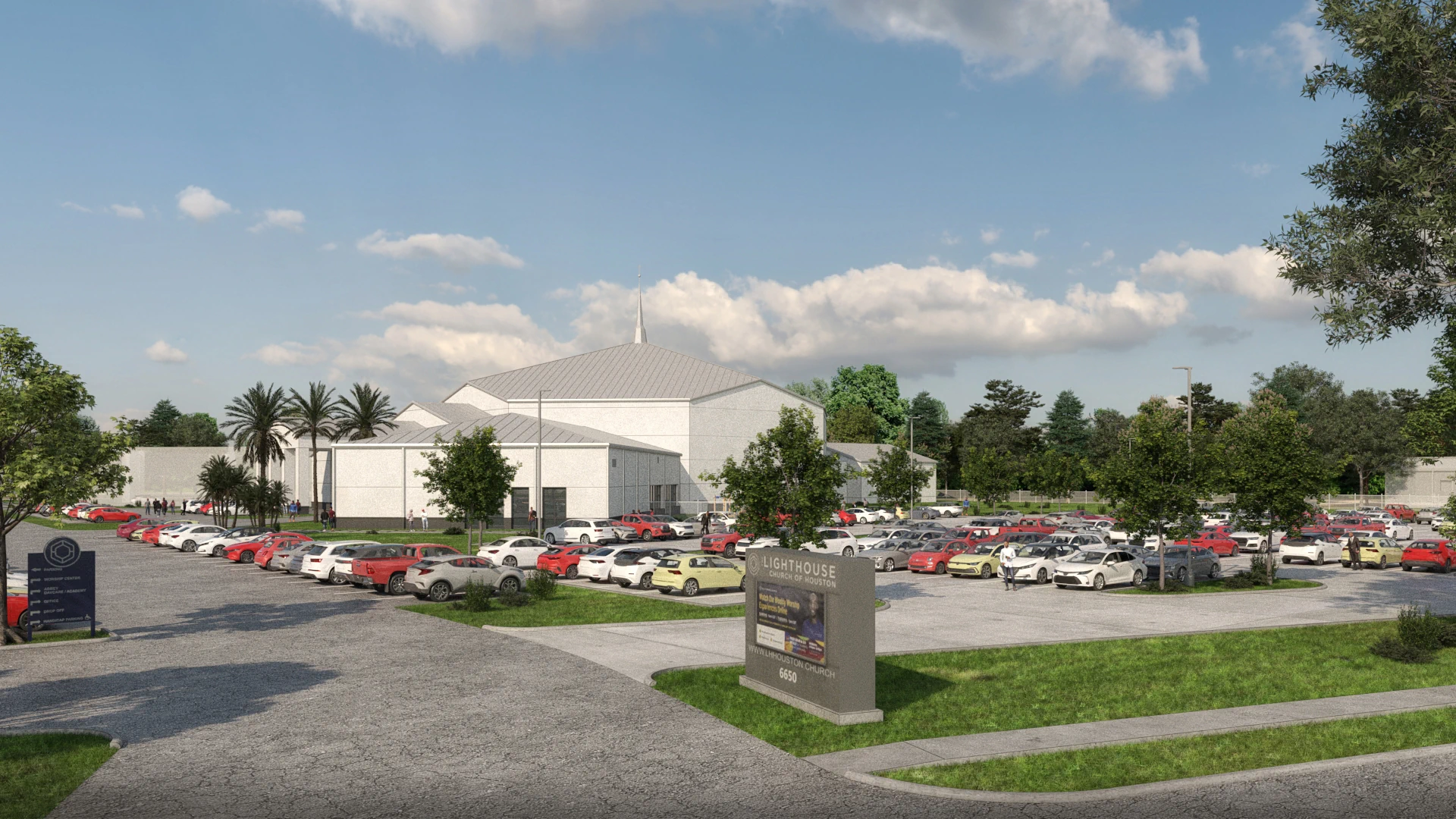 This is an exterior rendering of the Lighthouse Church Parking project