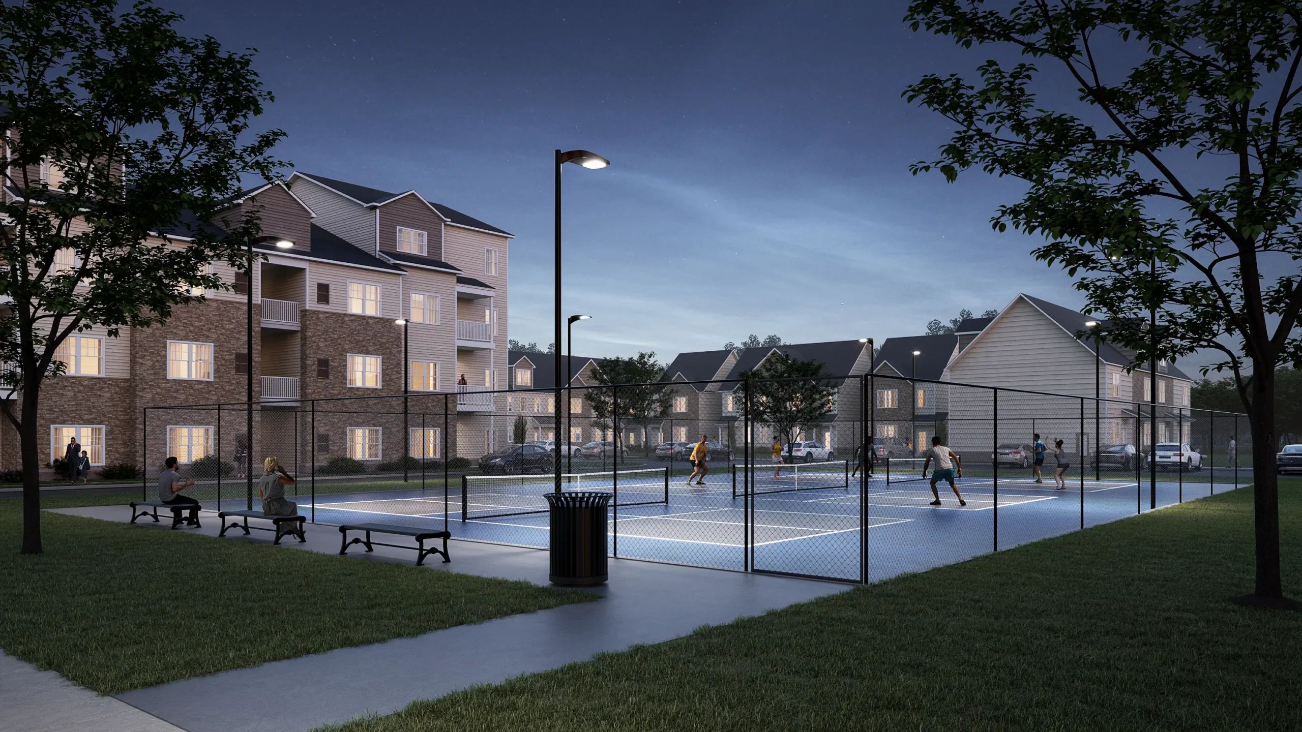 This is an exterior rendering of the Pickleball Courts
