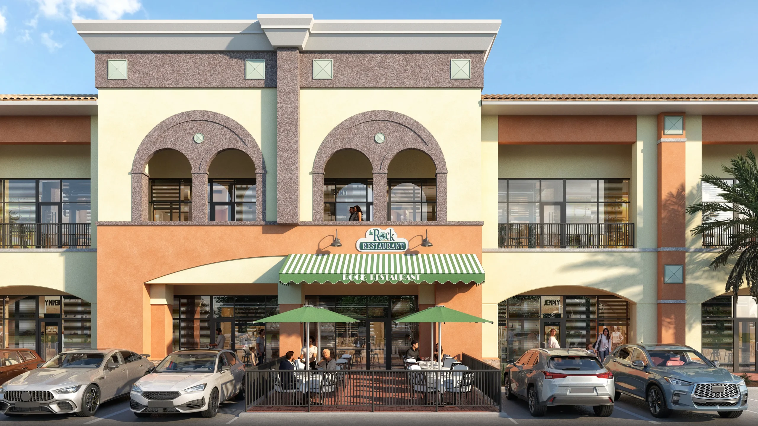 This is an exterior rendering of the Rock Restaurant