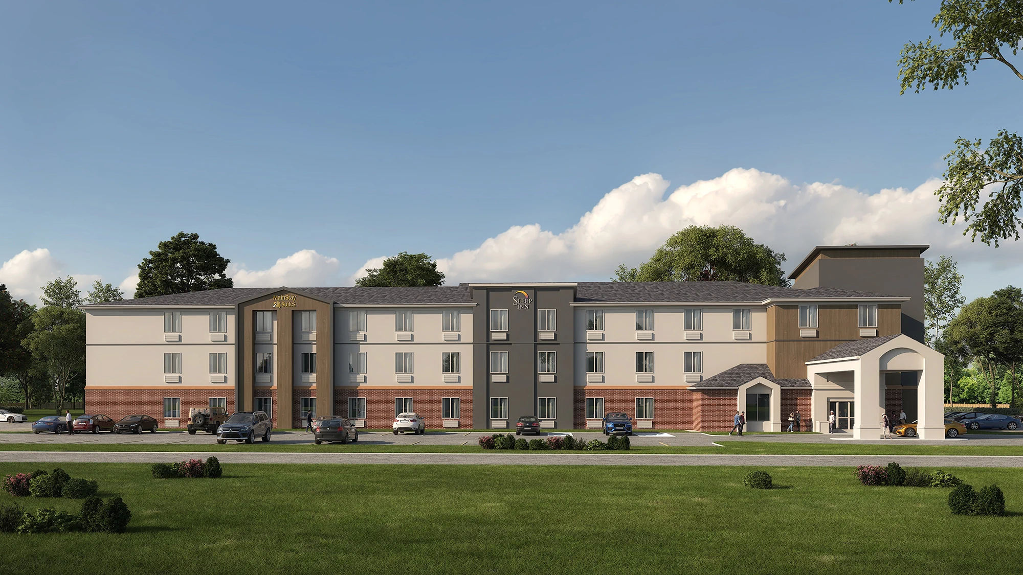 This is an exterior rendering of the SleepInn project